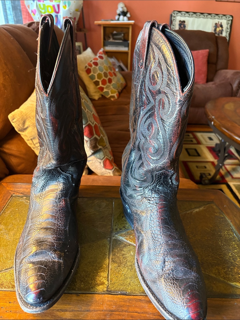 Dan Post Black and Brown Embossed Leather Western Boots